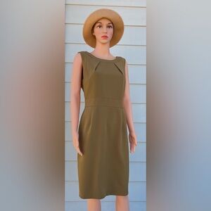 Kasper Green Sheath Midi Dress Sleeveless Scoop Neck